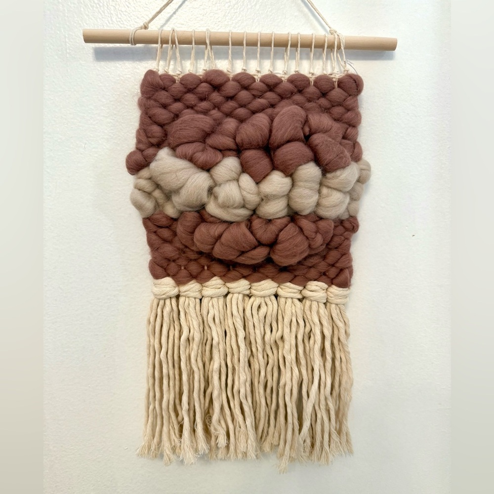 Handcrafted Original Woven Wall Art in Mauve and Blush Roving